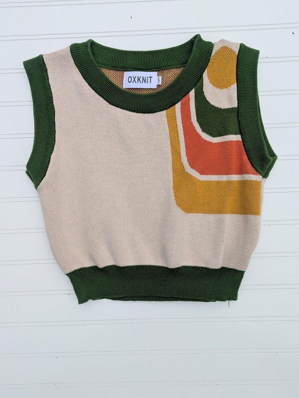 OXKNIT Cotton 70's Vintage-Look Sleeveless Cropped Sweater Retro